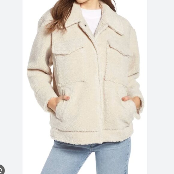Something Navy Cream Oversized Sherpa Teddy Coat Women's XXS - Picture 1 of 6